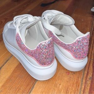 Alexander McQueen Womens Oversized Platform Sneakers Glitter Pink size 37.5
